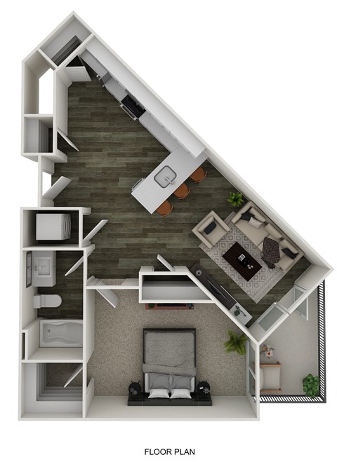 Floor plan for 1 bed, 1 bath, 807 sqft